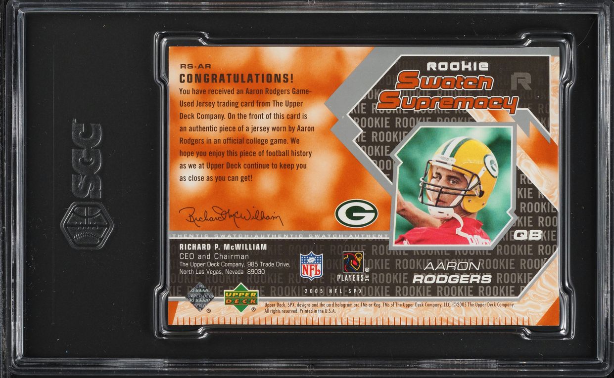 2005 Upper Deck SPX Rookie Swatch Supremacy Aaron Rodgers RC PATCH #RS-AR SGC 9