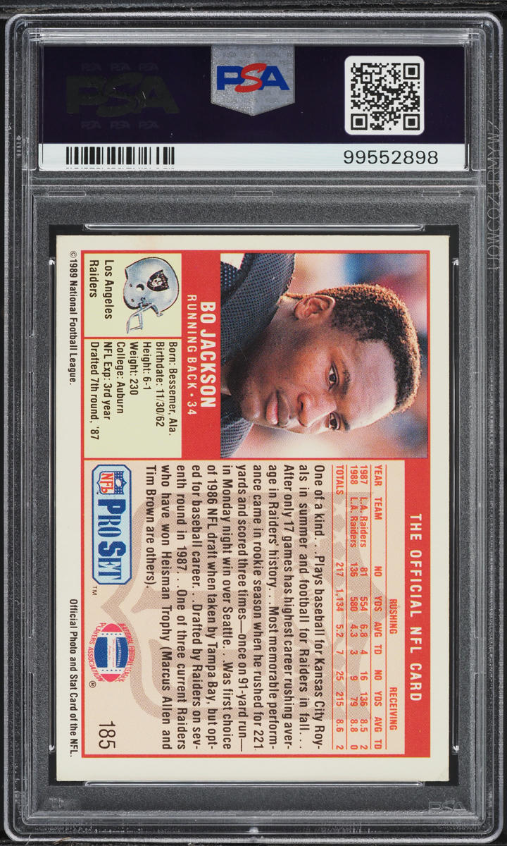 1989 Pro Set Football Bo Jackson #185 PSA 2 GD