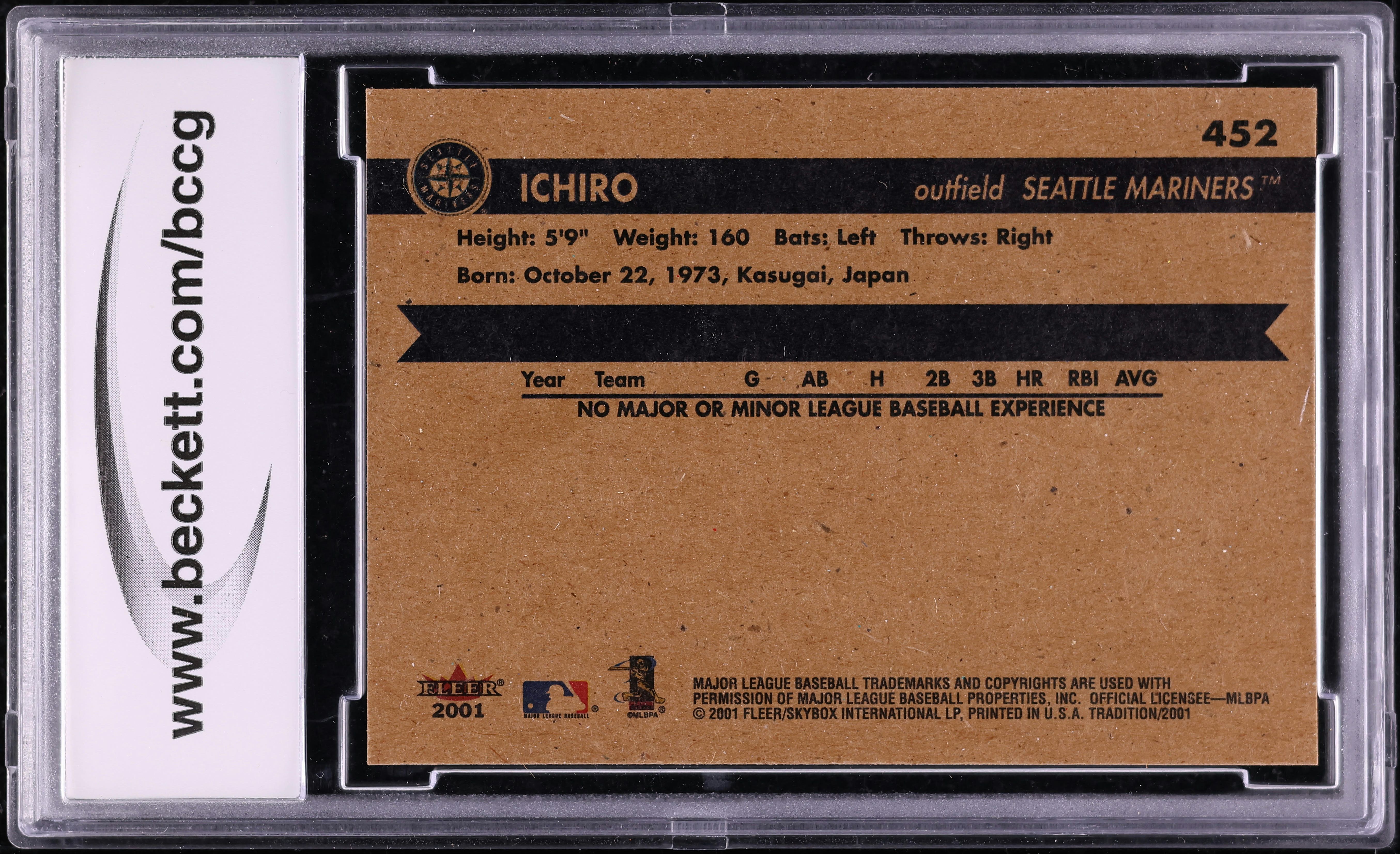 2001 Fleer Tradition Ichiro Suzuki ROOKIE #452 BCCG 10 on Fanatics