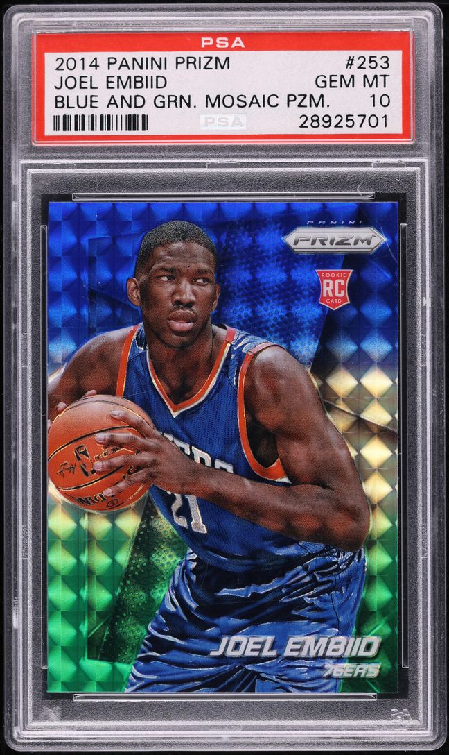 2014 Panini Prizm Blue And Green Mosaic Joel Embiid ROOKIE PSA 10 GEM MINT