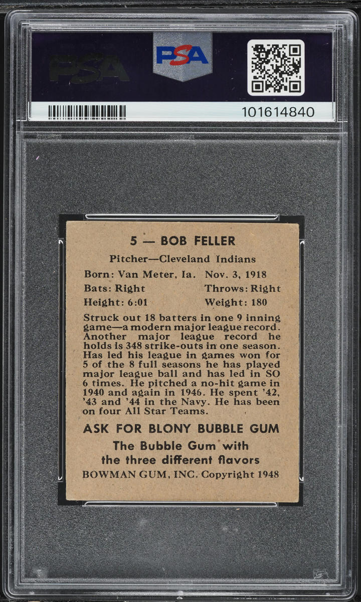 1948 Bowman Bob Feller ROOKIE #5 PSA 3.5 VG+