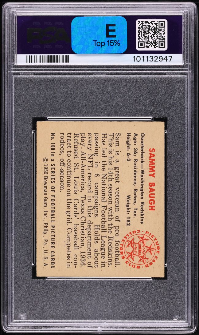 1950 Bowman Football Sammy Baugh #100 PSA 5 EX