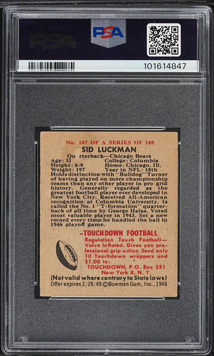 1948 Bowman Football Sid Luckman ROOKIE #107 PSA 4 VGEX