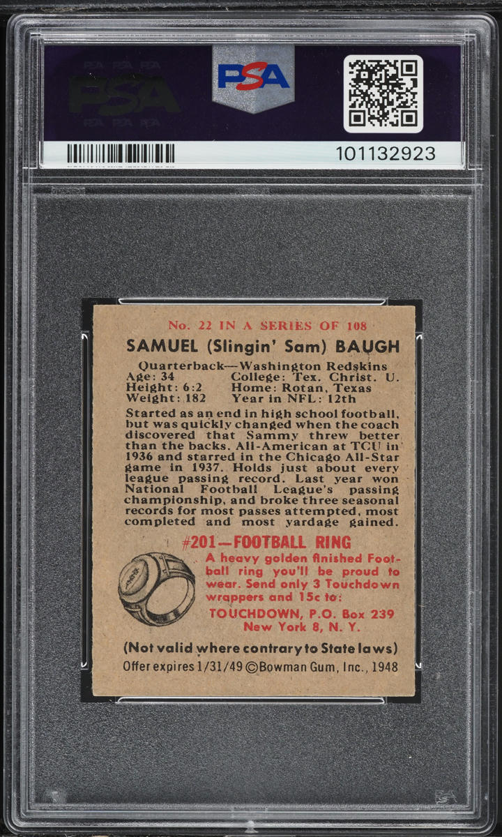 1948 Bowman Football Sammy Baugh ROOKIE #22 PSA 4 VGEX