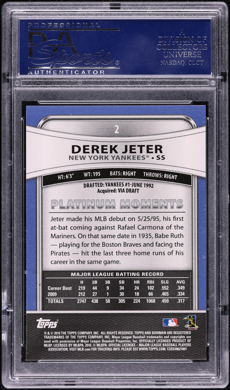 2010 Bowman Platinum Derek Jeter #2 PSA 10 GEM MINT