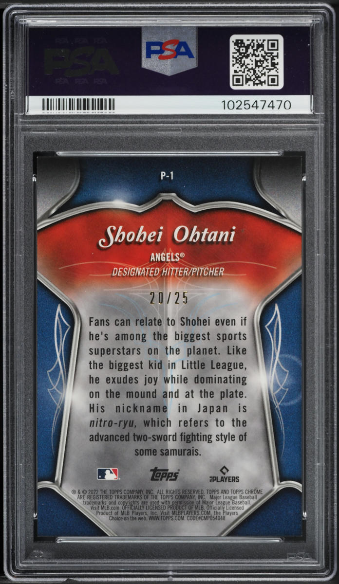 2022 Topps Chrome Pinstriped Club Plaque Orange Speckle Shohei Ohtani 1/25 PSA 8