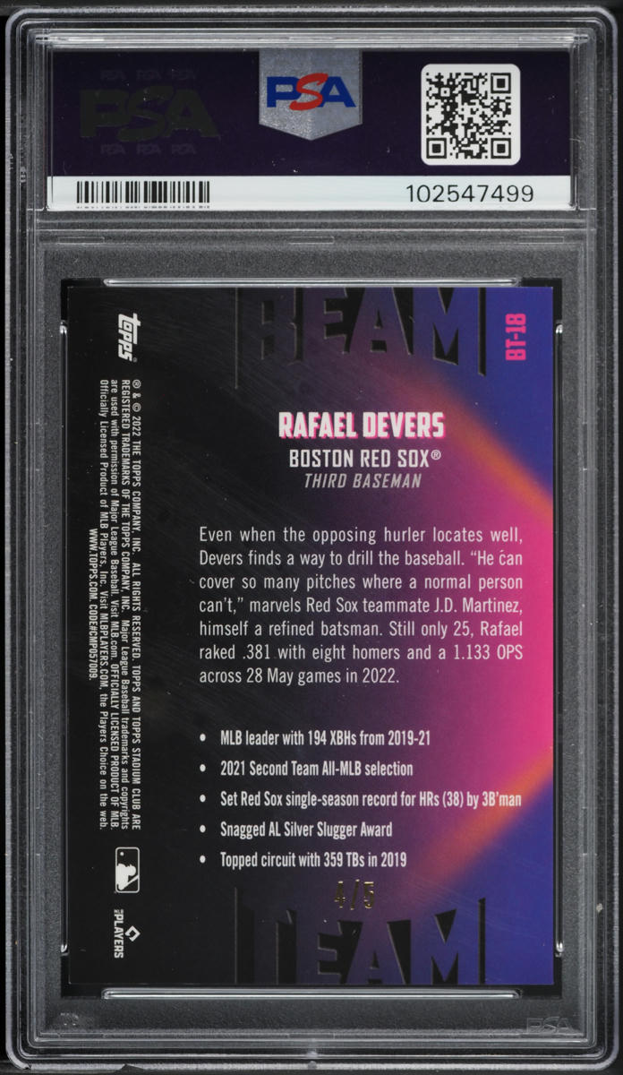 2022 Stadium Club Chrome Beam Team Red Refractor Rafael Devers /5 #BT-18 PSA 8