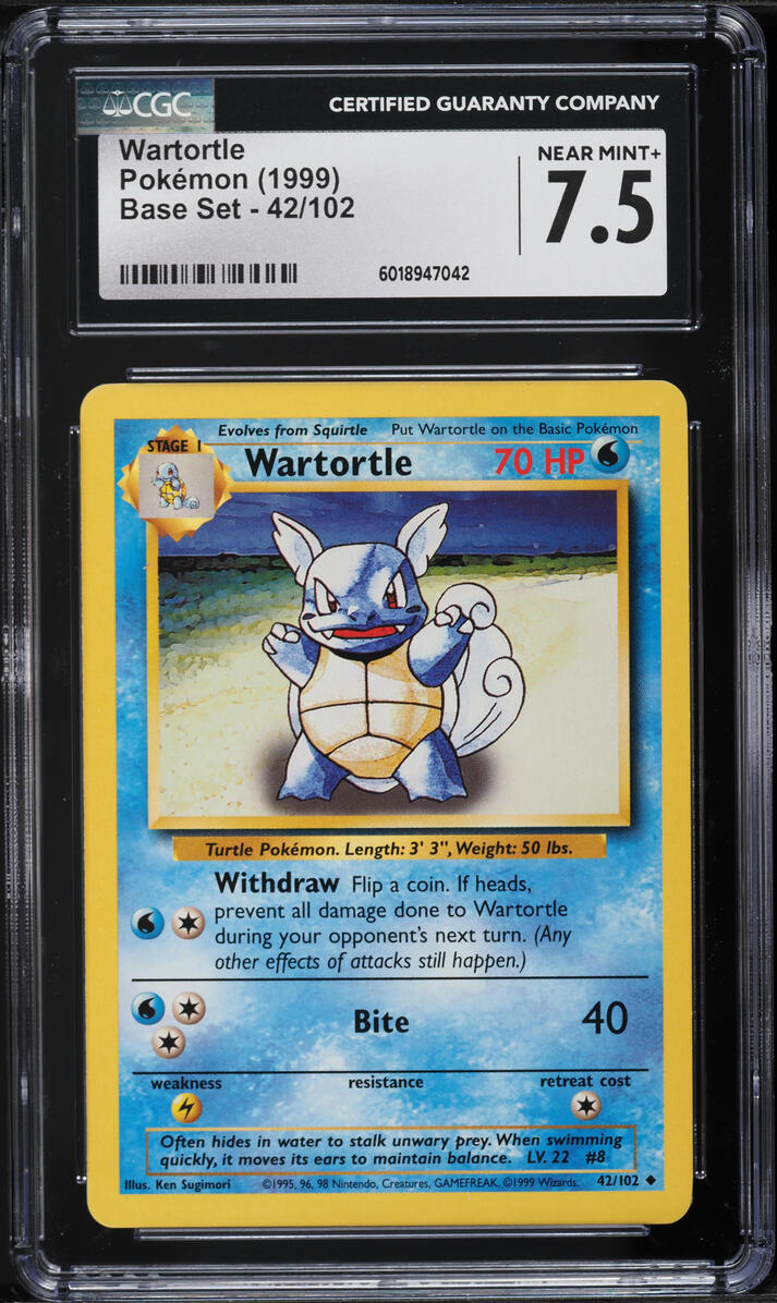 1999 Pokemon Base Set Wartortle #42 CGC 7.5 NRMT+