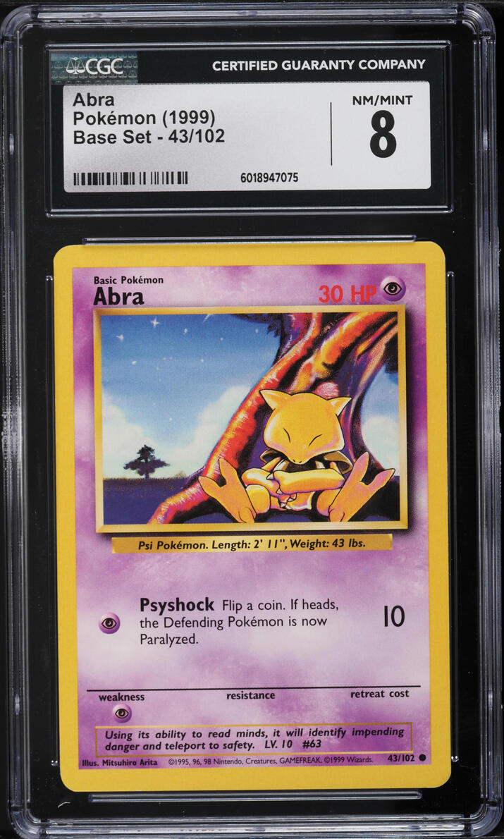 1999 Pokemon Base Set Abra #43 CGC 8 NM-MT