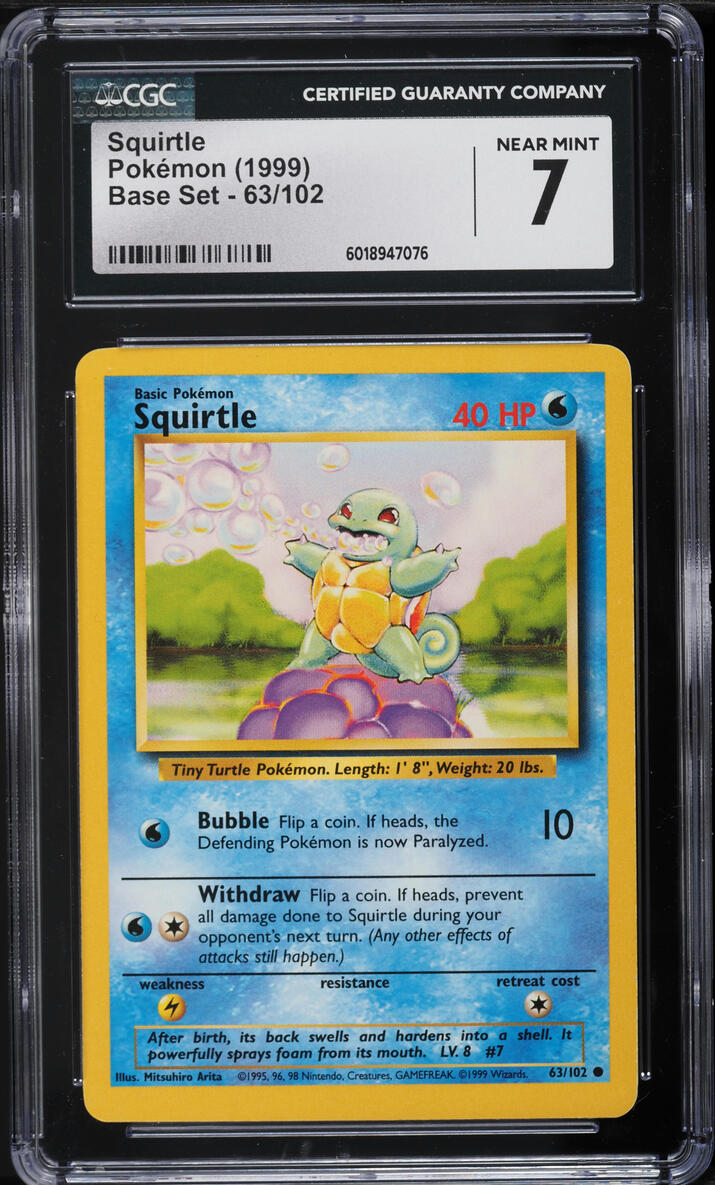 1999 Pokemon Base Set Squirtle #63 CGC 7 NRMT