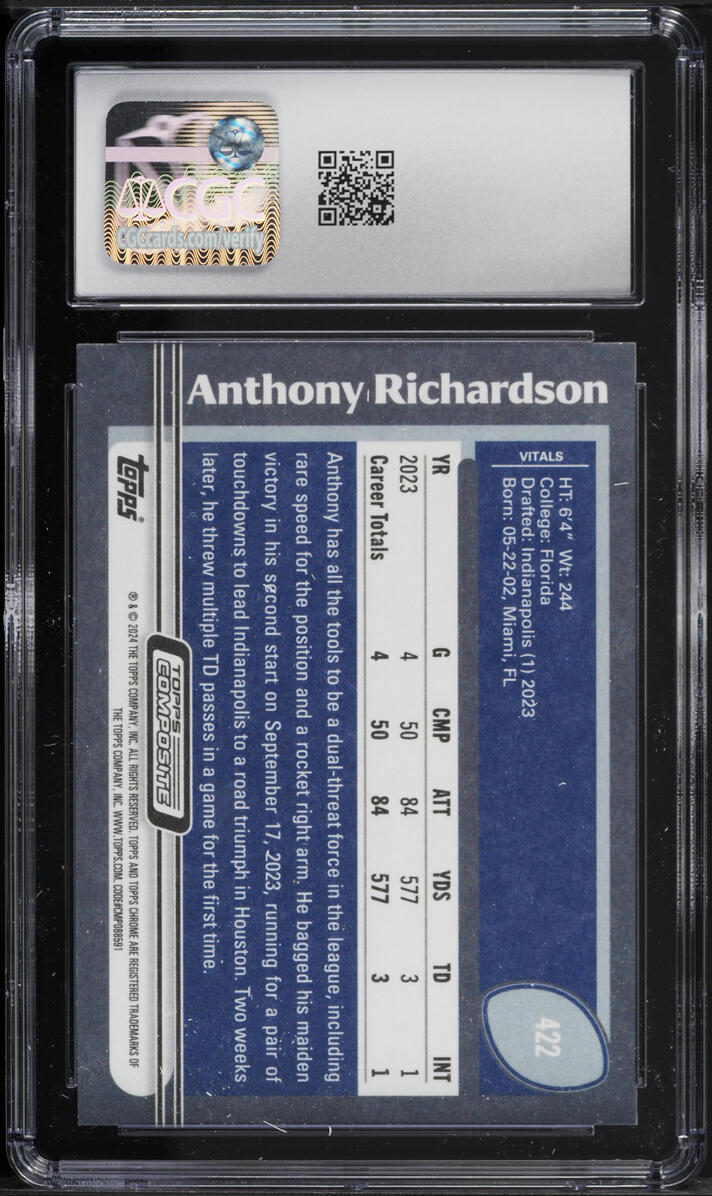 2023 Topps Composite Anthony Richardson ROOKIE #422 CGC 10 GEM MINT