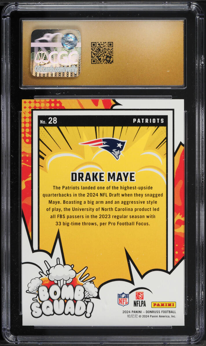 2024 Donruss Bomb Squad! Drake Maye ROOKIE #28 CGC 10 PRISTINE