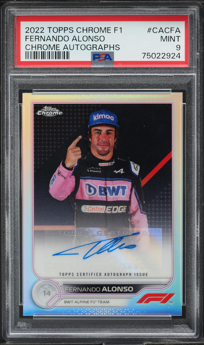 2022 Topps Chrome Formula 1 F1 Fernando Alonso AUTO #CACFA PSA 9 MINT