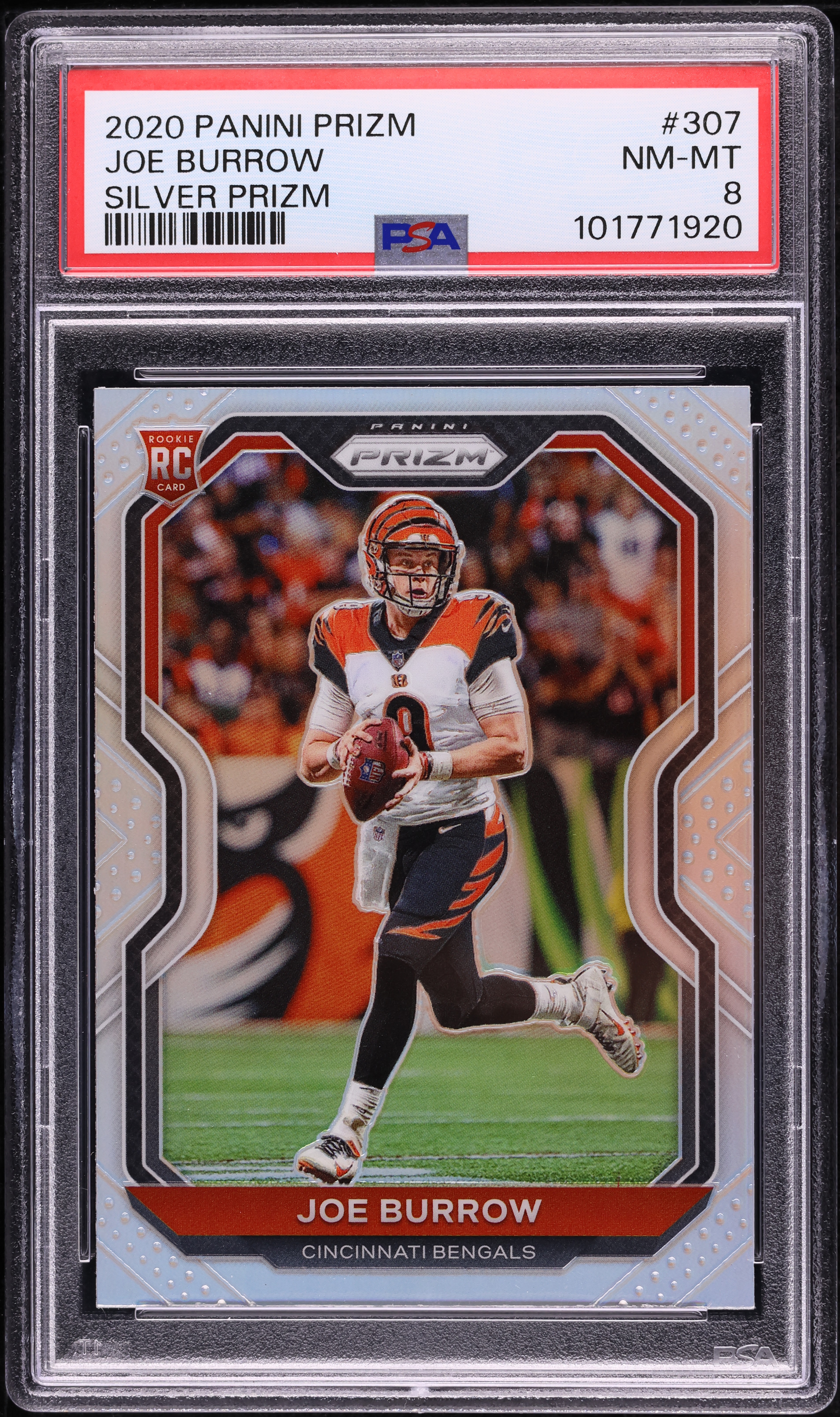 2020 Panini Prizm Silver Joe Burrow ROOKIE #307 PSA 8 NM-MT on