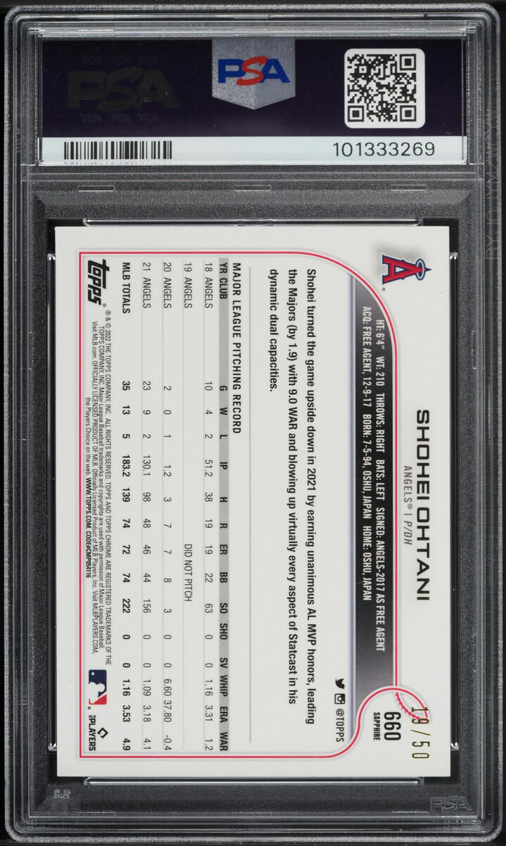 2022 Topps Chrome Sapphire Edition Gold Shohei Ohtani /50 #660 PSA