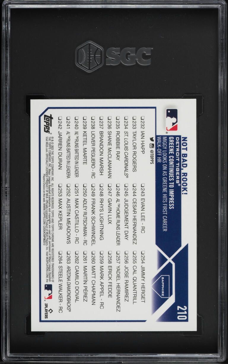 2023 Topps Chrome Sapphire Red Miguel Cabrera Riley Greene RC /5 #210 SGC 9 MINT