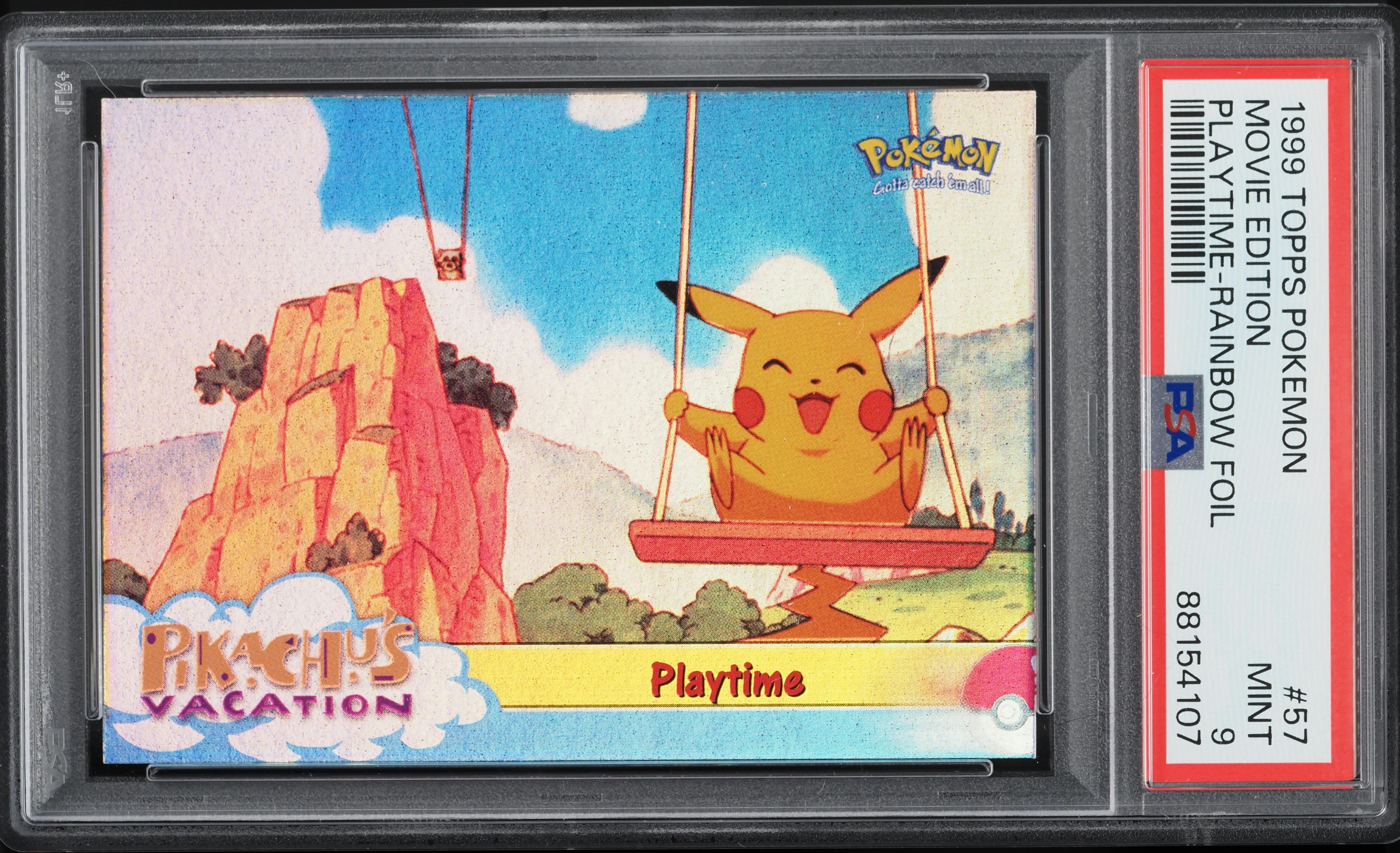 1999 Topps Pokemon The Movie Edition Rainbow Foil Playtime #57 PSA