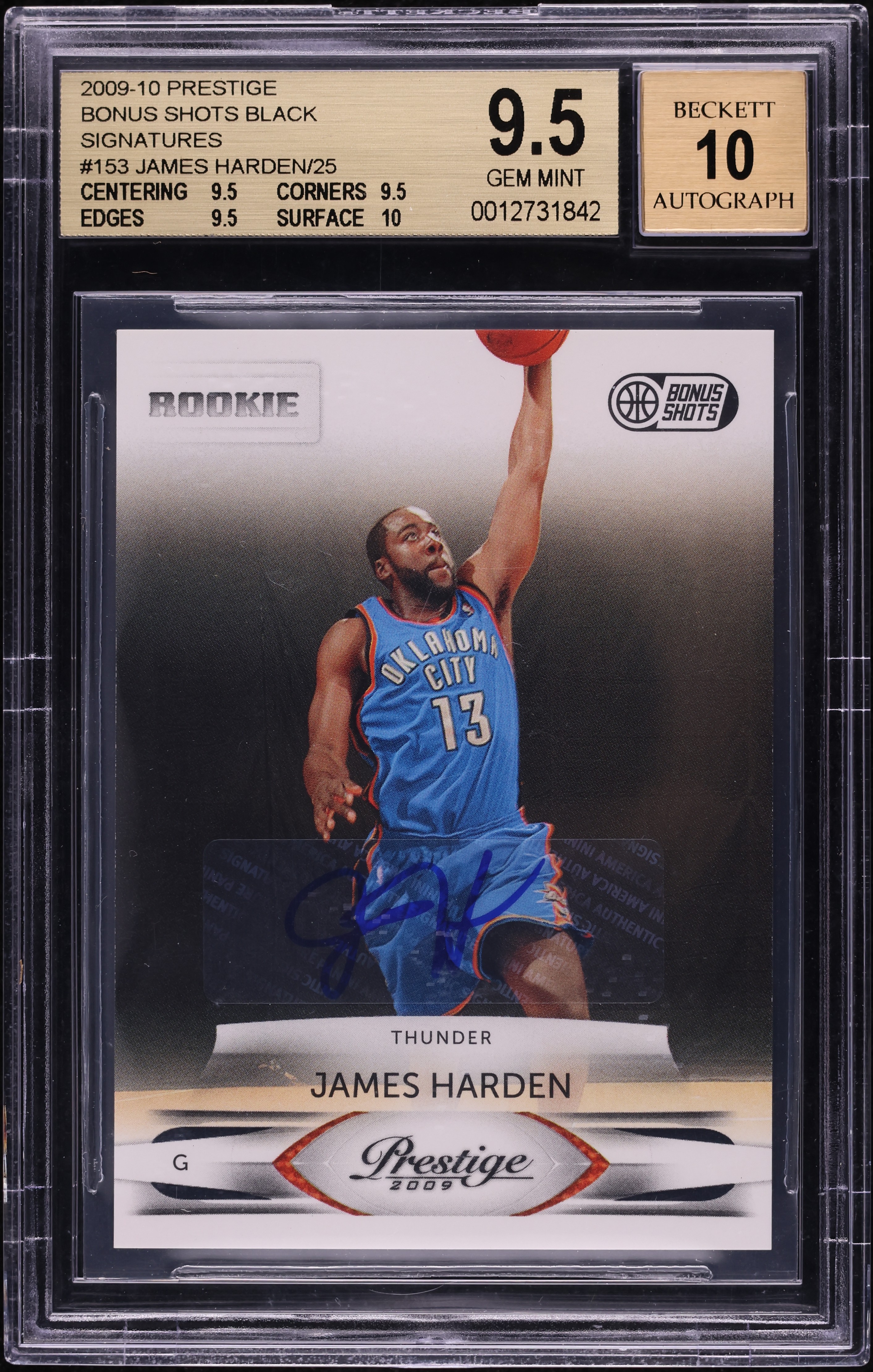 2009 Panini Prestige Bonus Shots Black James Harden ROOKIE AUTO