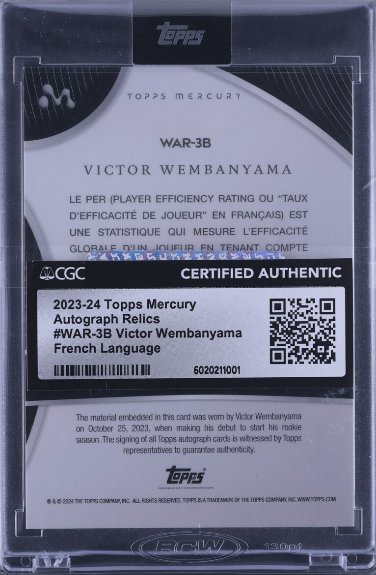 2023 Topps Mercury French Language Victor Wembanyama RC PATCH AUTO /75 CGC AUTH