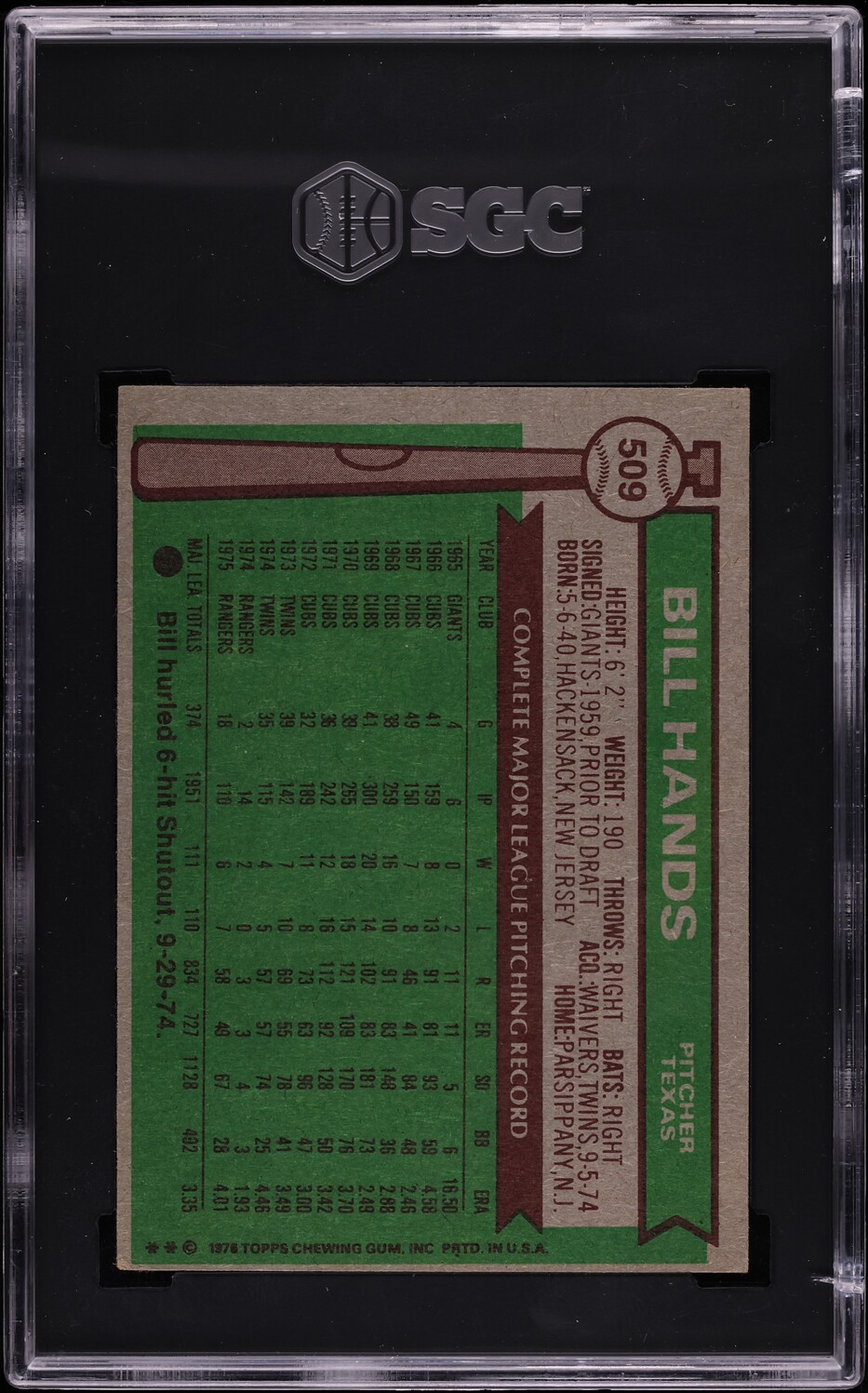 1976 Topps Bill Hands #509 SGC 6.5 EXMT+