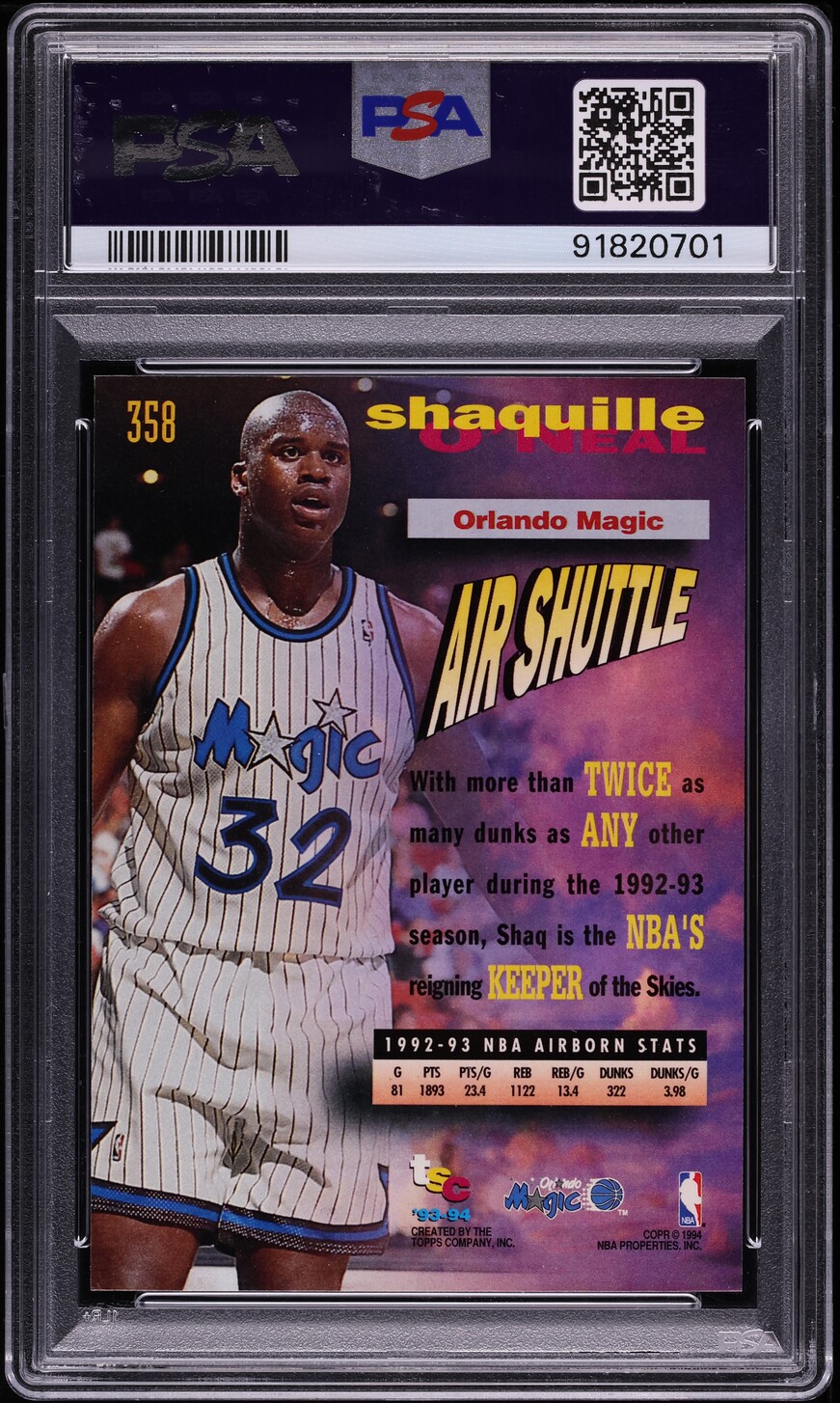 1993 Stadium Club 1st Day Issue Shaquille O'Neal #358 PSA 10 GEM MINT