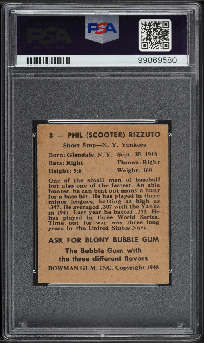 1948 Bowman Phil Rizzuto SP ROOKIE #8 PSA 4 VGEX