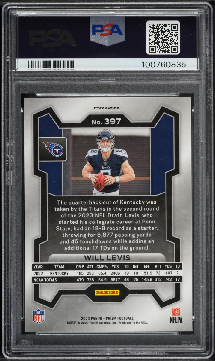 2023 Panini Prizm Green Wave Will Levis ROOKIE #397 PSA 9 MINT on
