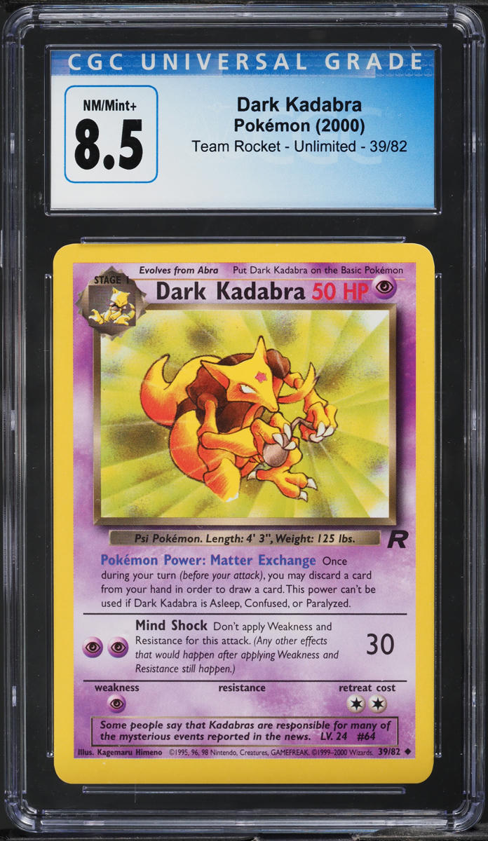 2000 Pokemon Team Rocket Dark Kadabra #39 CGC 8.5 NM-MT+