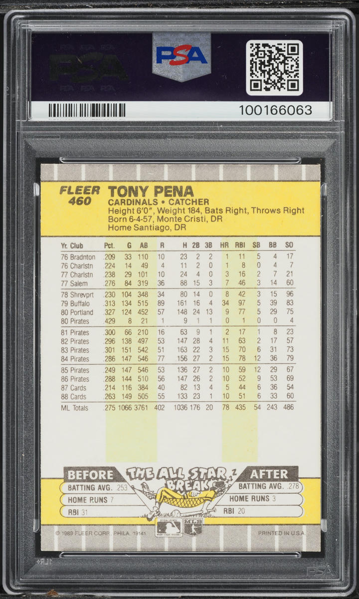 1989 Fleer Tony Pena #460 PSA 8 NM-MT