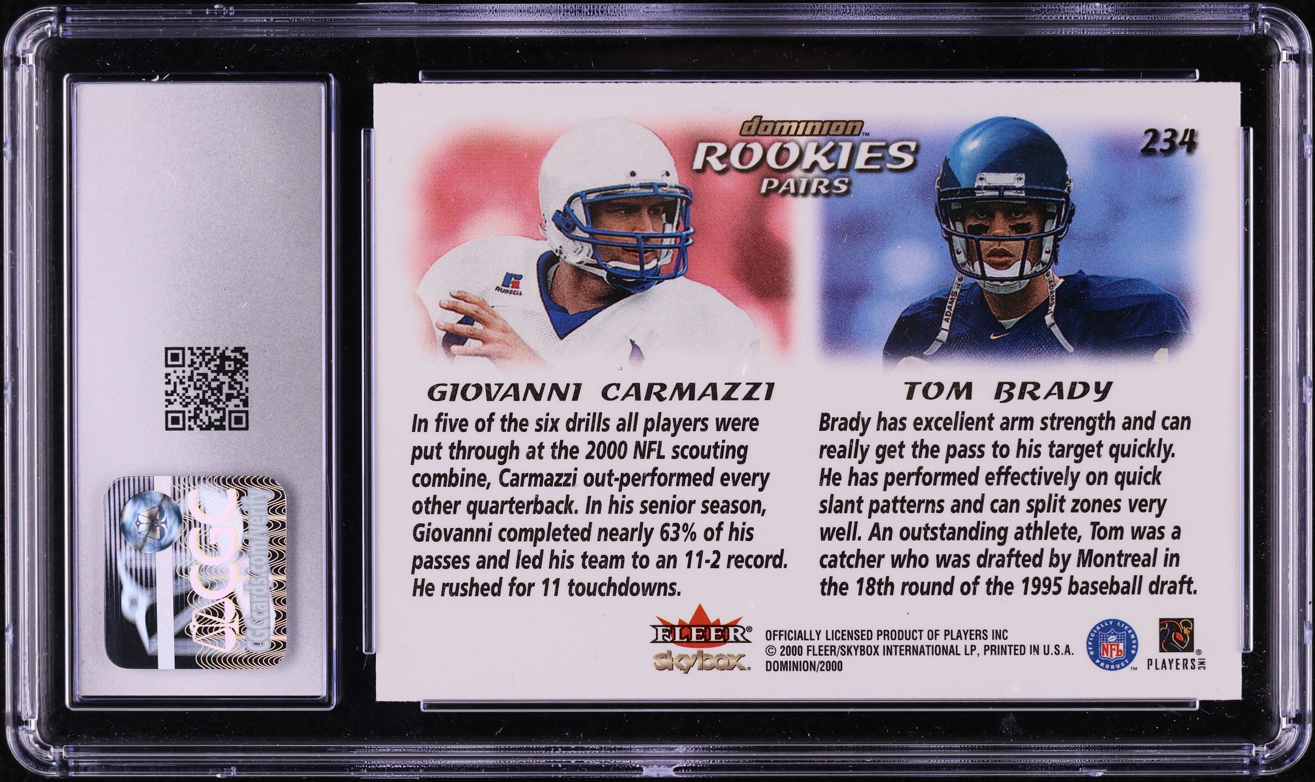 2000 Skybox Dominion Giovanni Carmazzi Tom Brady ROOKIE #234 CGC 9