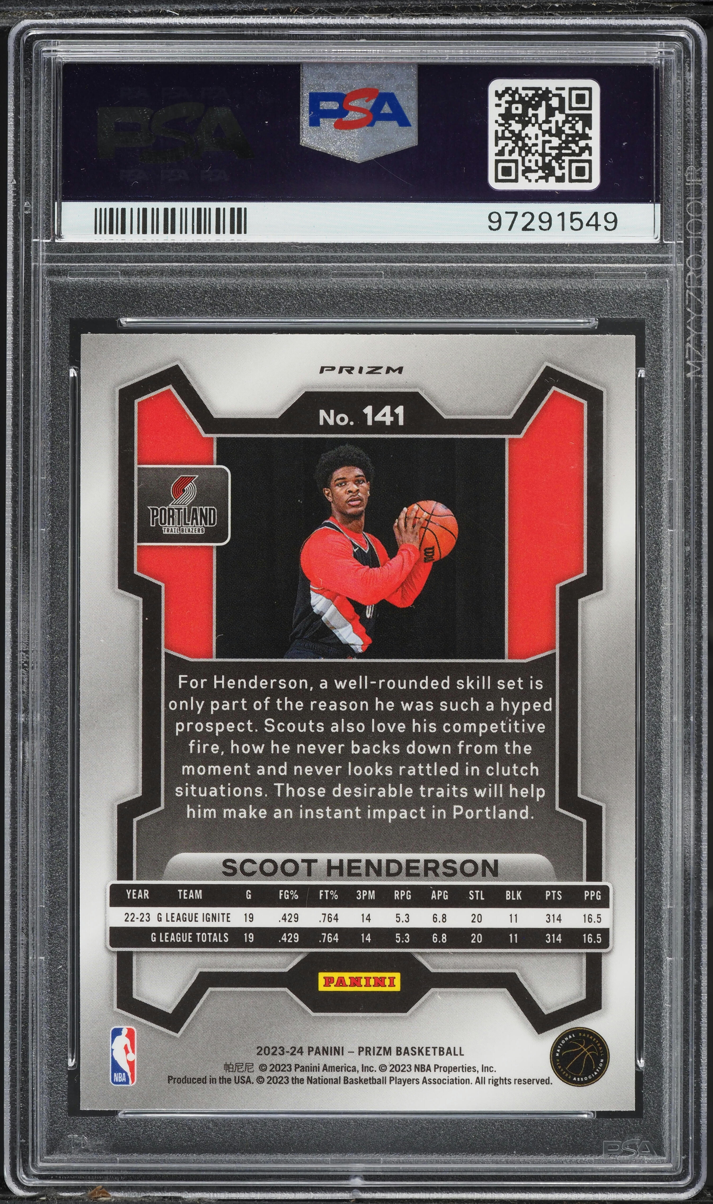 2023 Panini Prizm Silver Scoot Henderson ROOKIE #141 PSA 10 GEM