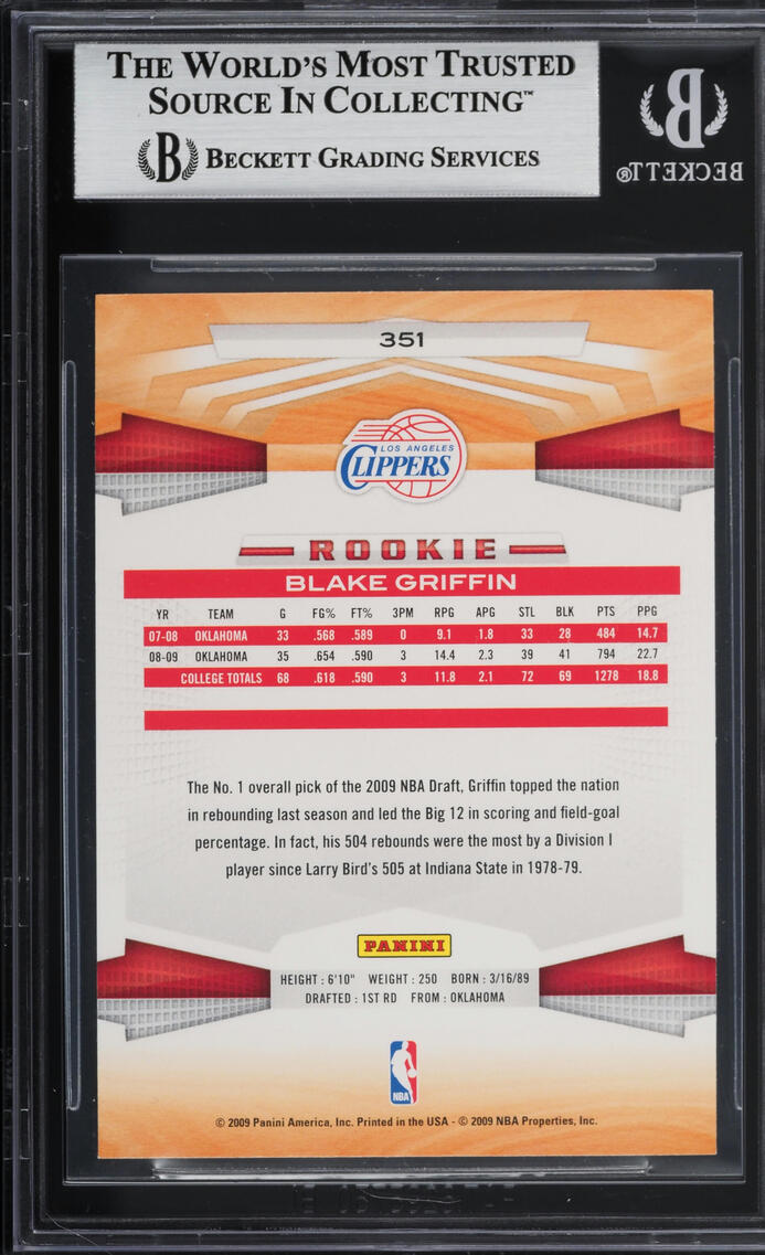 2009 Panini Basketball Blake Griffin ROOKIE #351 BGS 8.5 NM-MT+