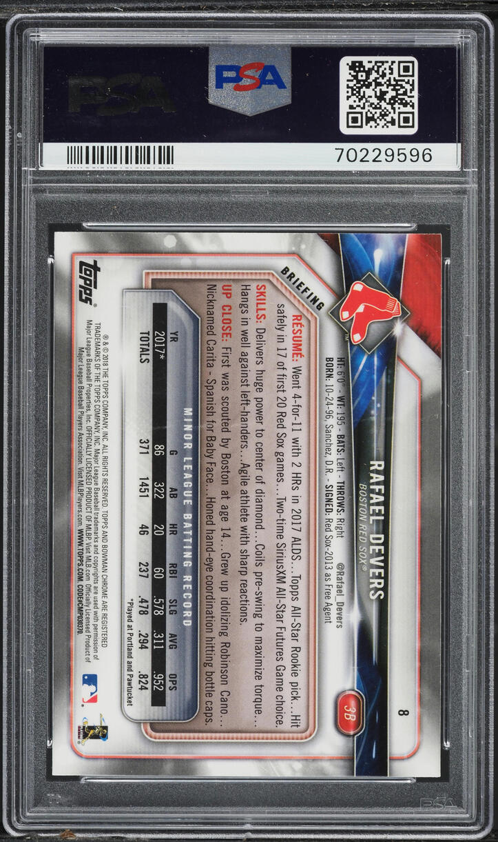 2018 Bowman Chrome Rafael Devers ROOKIE #8 PSA 9 MINT