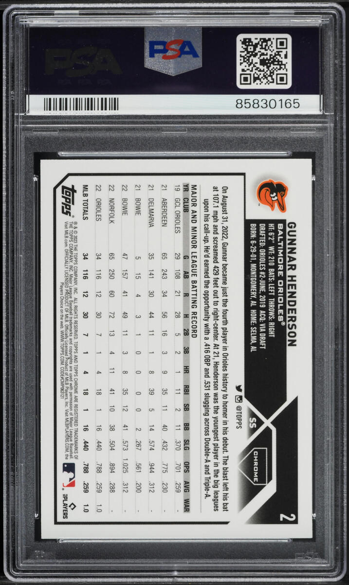 2023 Topps Chrome Prism Refractor Gunnar Henderson ROOKIE #2 PSA 9