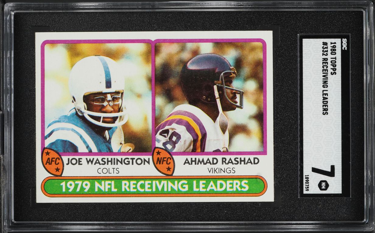 1980 Topps Football Receiving Leaders Ahmad Rashad & Joe Washington SGC 7 NRMT