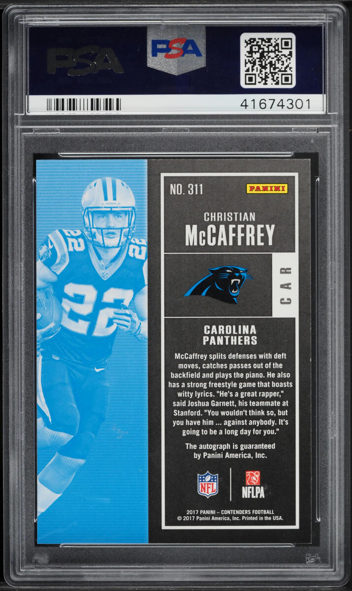 2017 Panini Contenders Christian McCaffrey ROOKIE AUTO #311 PSA 10 GEM MINT