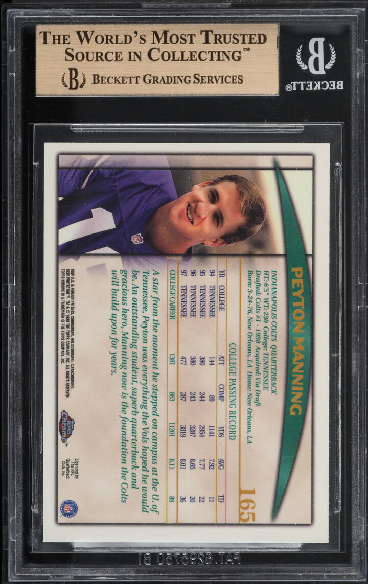 1998 Topps Chrome Football Peyton Manning ROOKIE #165 BGS 9.5 GEM MINT