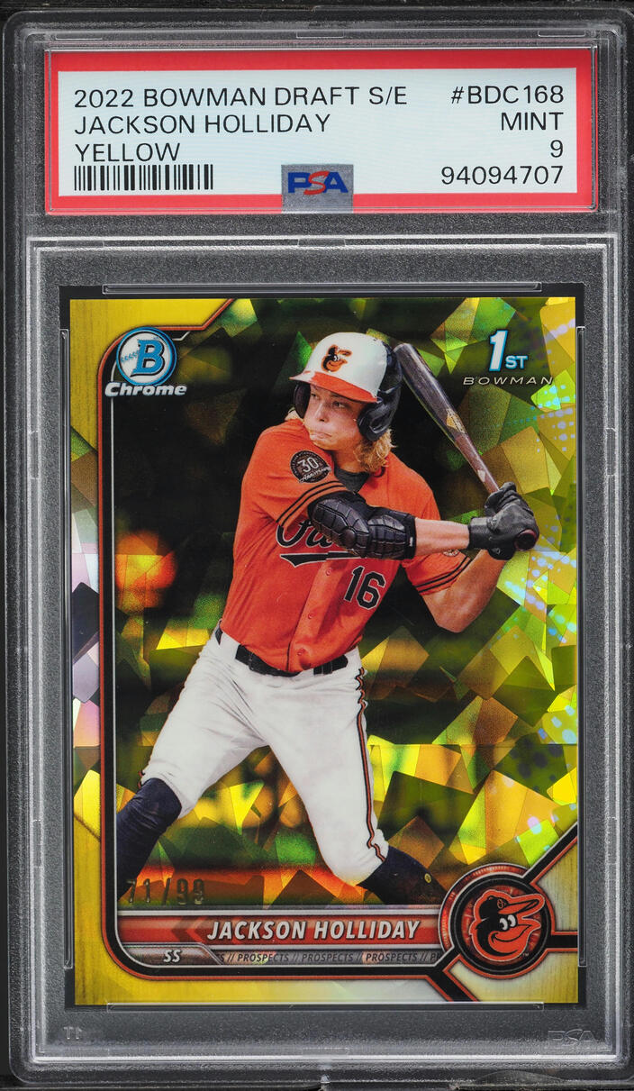 2022 Bowman Chrome Sapphire Edition Yellow Jackson Holliday /99 #BDC168 PSA 9