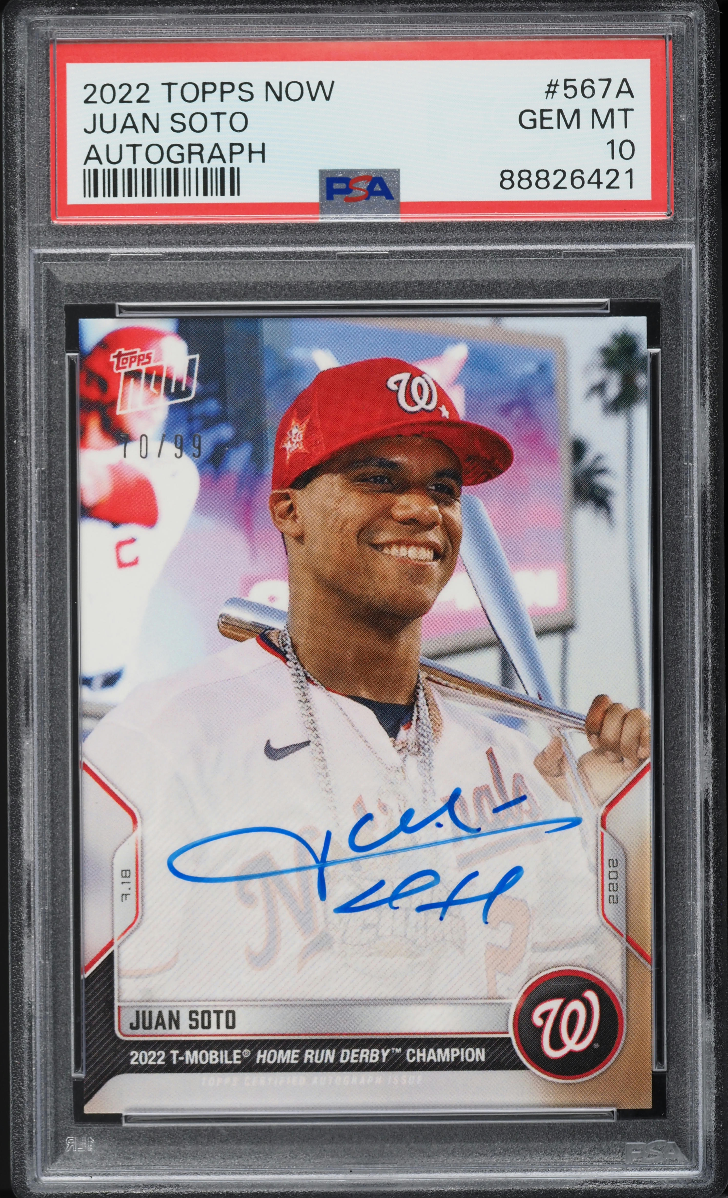 2022 Topps Now Juan Soto AUTO /99 #567A PSA 10 GEM MINT on