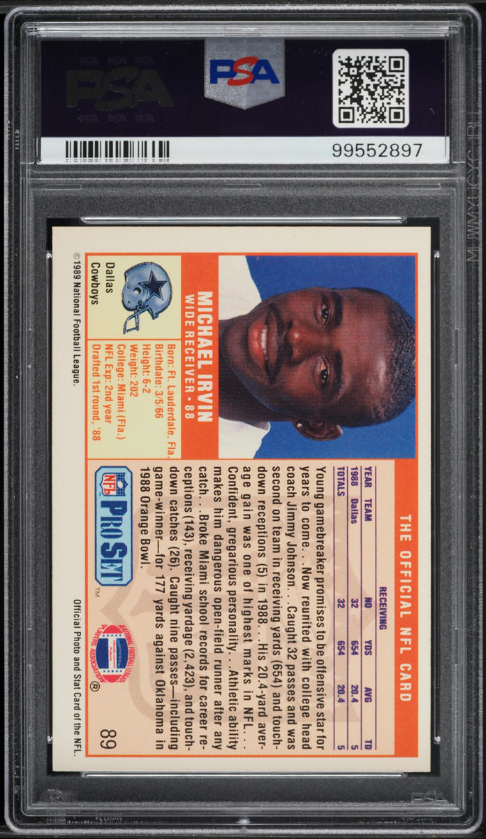 1989 Pro Set Football Michael Irvin ROOKIE #89 PSA 5 EX