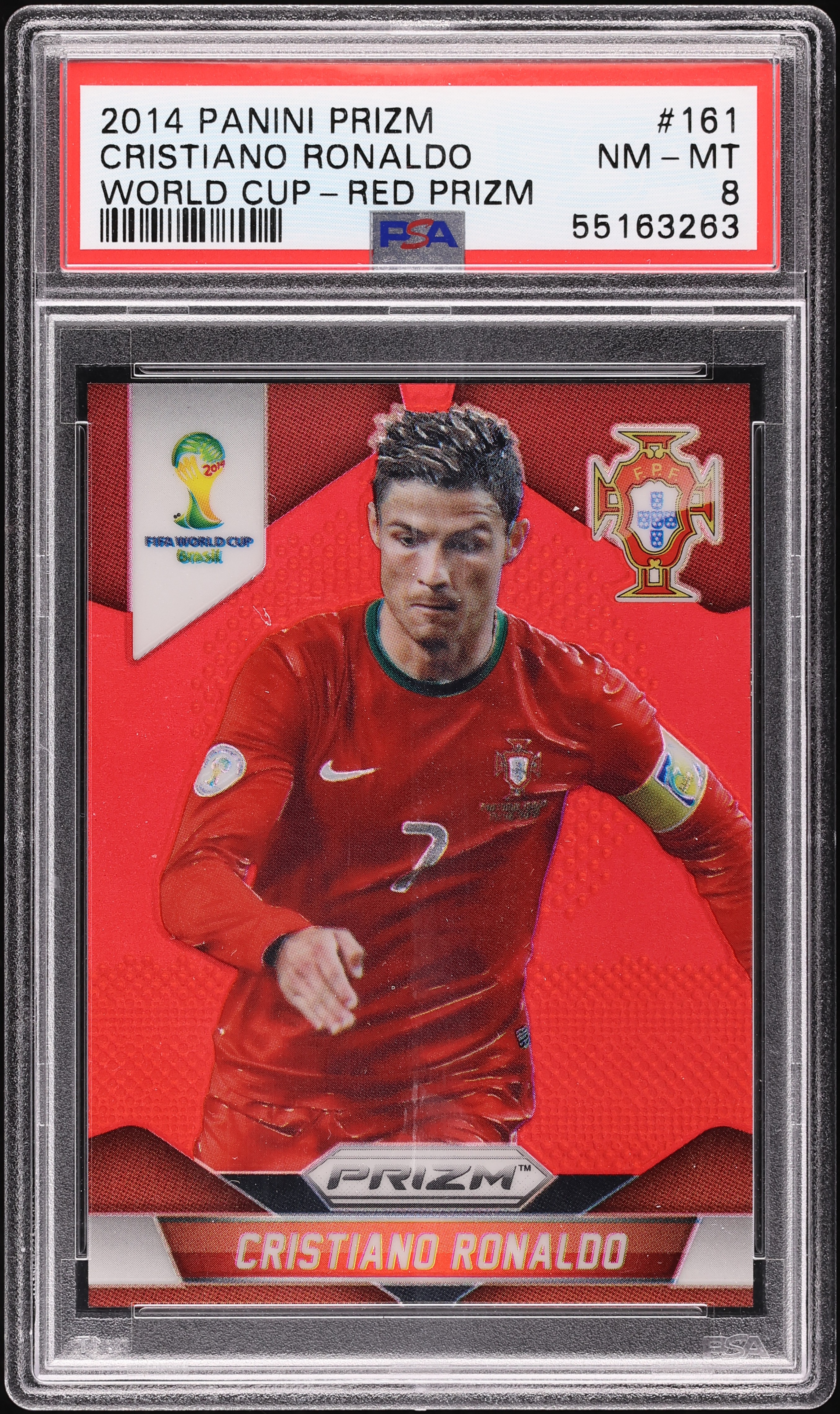 2014 Panini Prizm World Cup Red Cristiano Ronaldo /149 #161 PSA 8