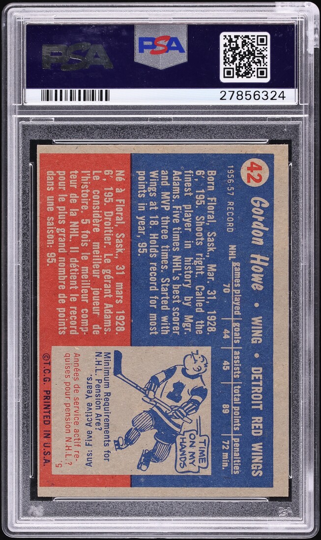 1957 Topps Hockey Gordie Howe #42 PSA 6 EXMT