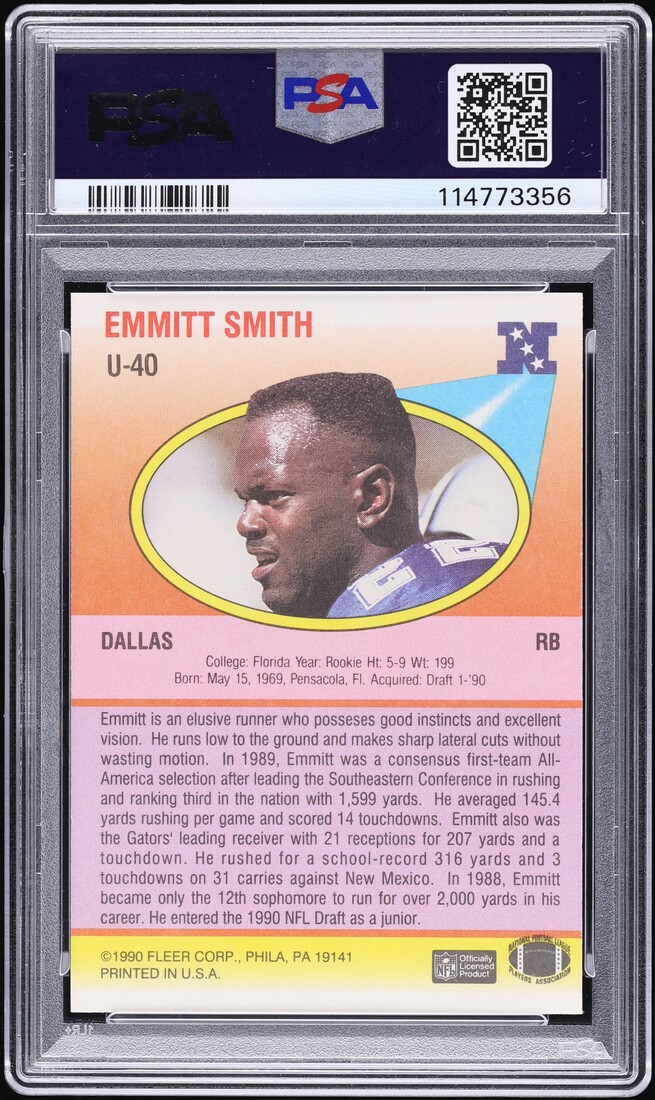 1990 Fleer Update Emmitt Smith ROOKIE AUTO #U-40 PSA 10 GEM MINT