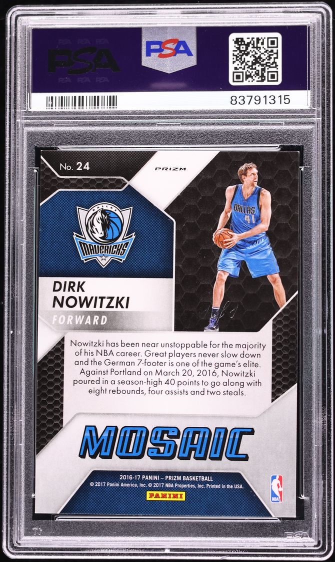 2016 Panini Prizm Mosaic Black Dirk Nowitzki 1/1 #24 PSA 9 MINT