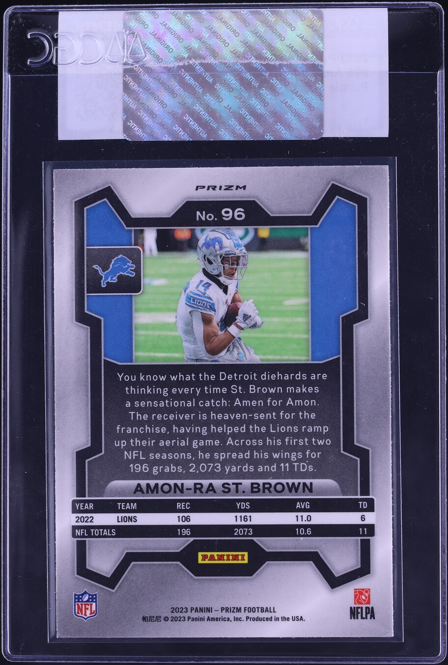 2023 Panini Prizm Purple Pulsar Amon-Ra St. Brown #96 CGC AUTH on