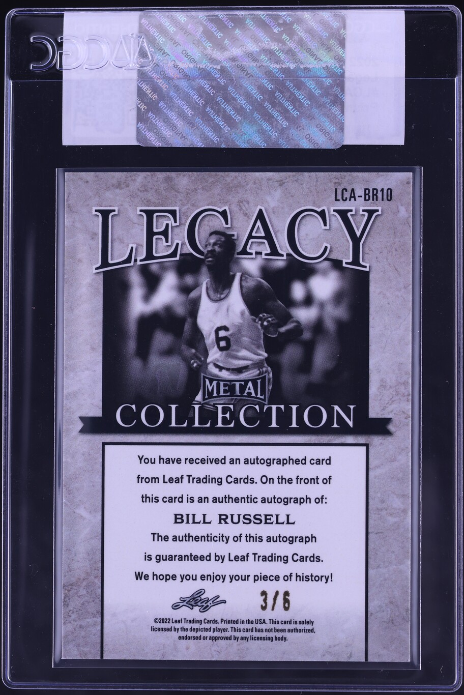 2022 Leaf Metal Legacy Collection Prismatic Pink Bill Russell AUTO /6 CGC AUTH