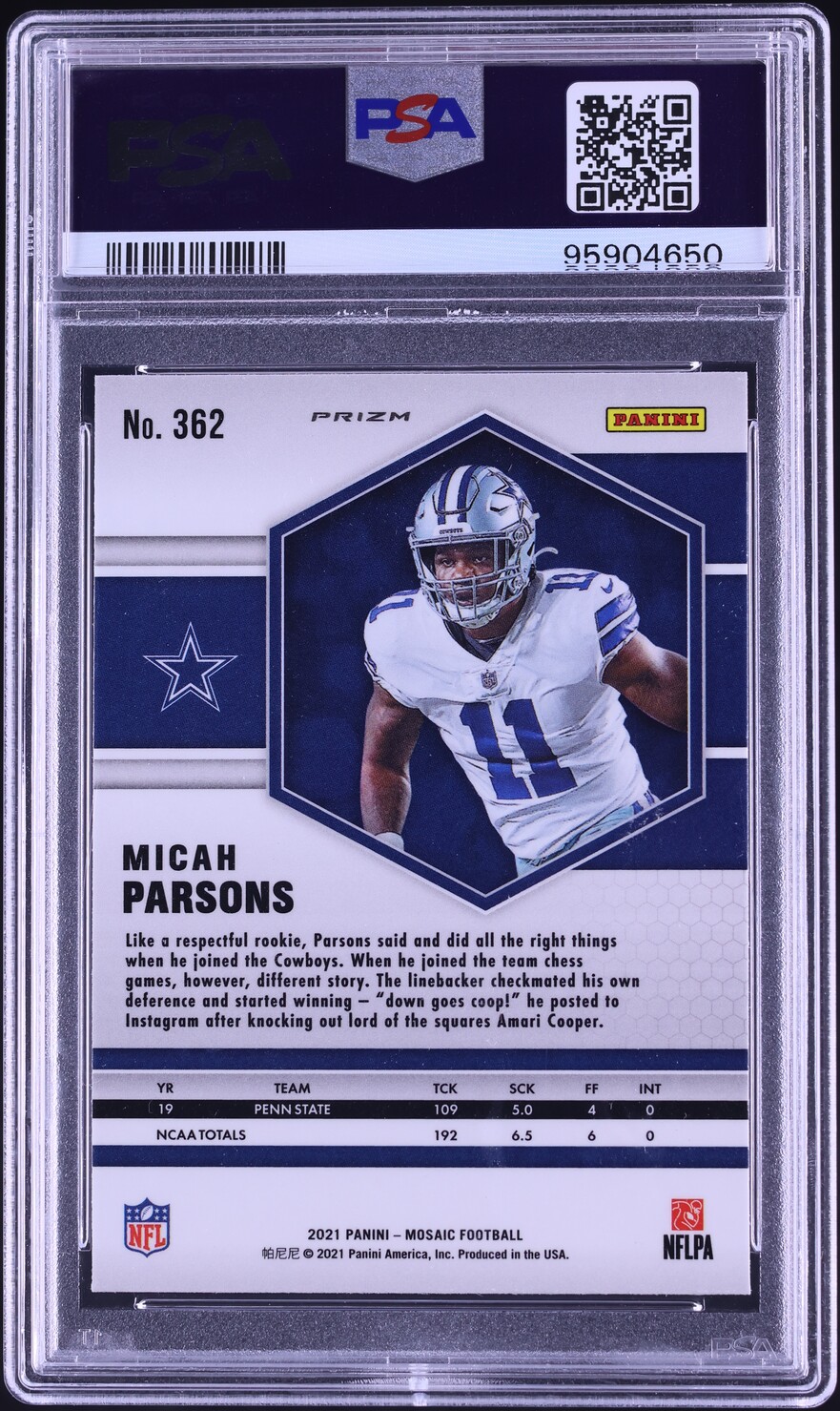 2021 Panini Mosaic Reactive Orange Micah Parsons ROOKIE #362 PSA 9