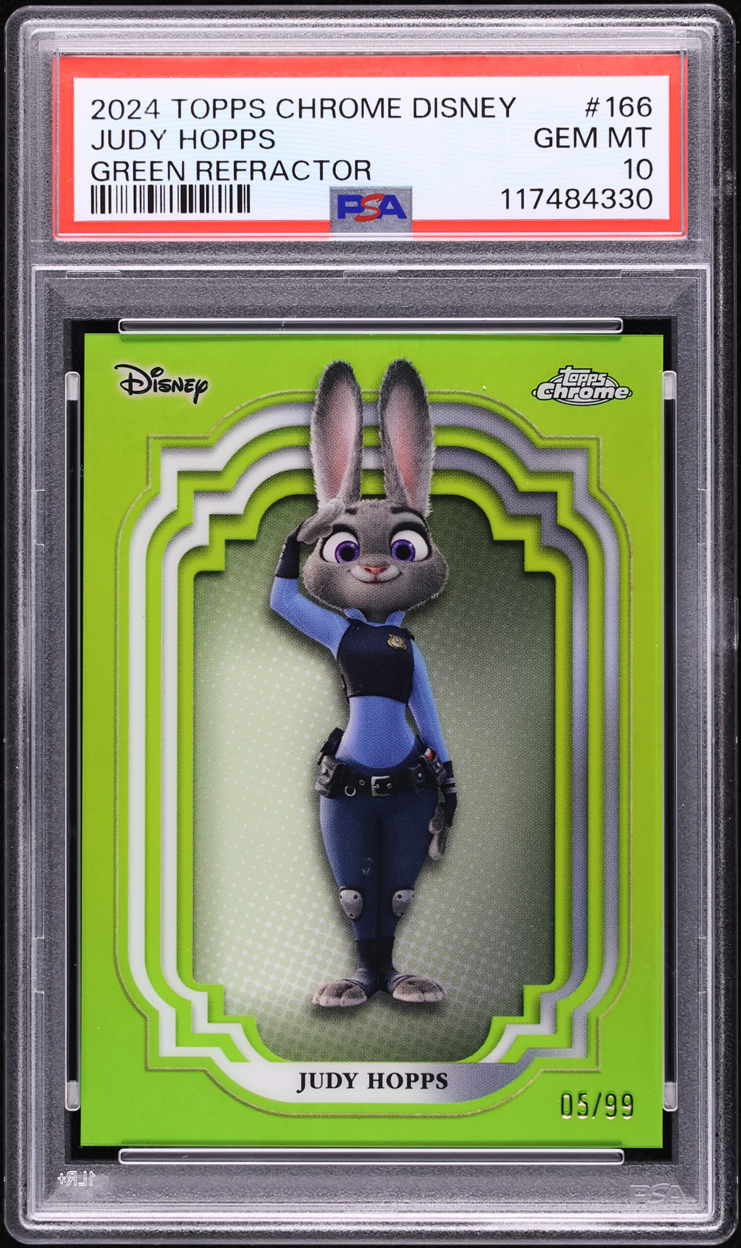 2024 Topps Chrome Disney Green Refractor Judy Hopps /99 #166 PSA