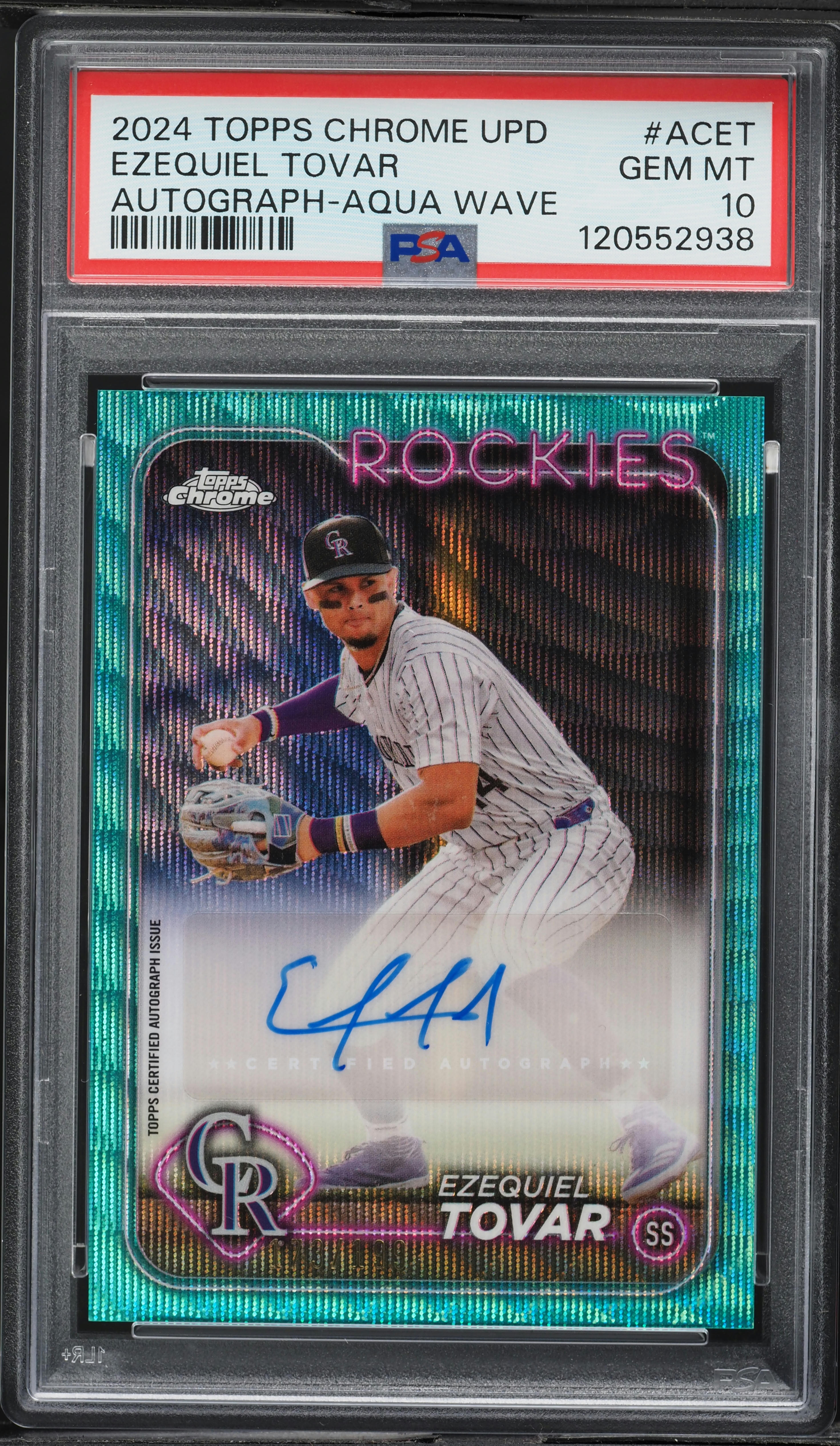 2024 Topps Chrome Update Series Aqua Wave Ezequiel Tovar RC AUTO