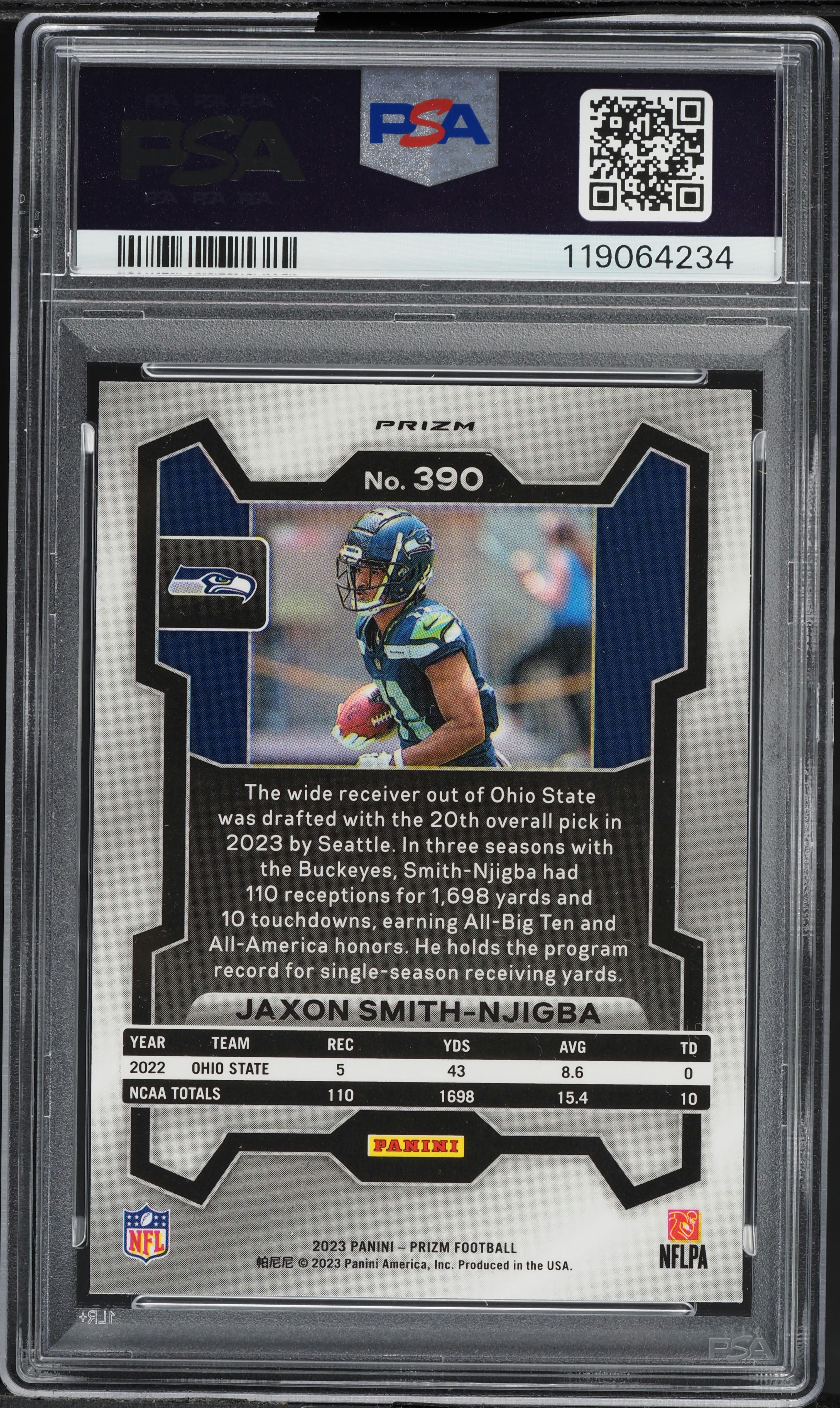 2023 Panini Prizm Green Wave Jaxon Smith-Njigba ROOKIE #390 PSA 10